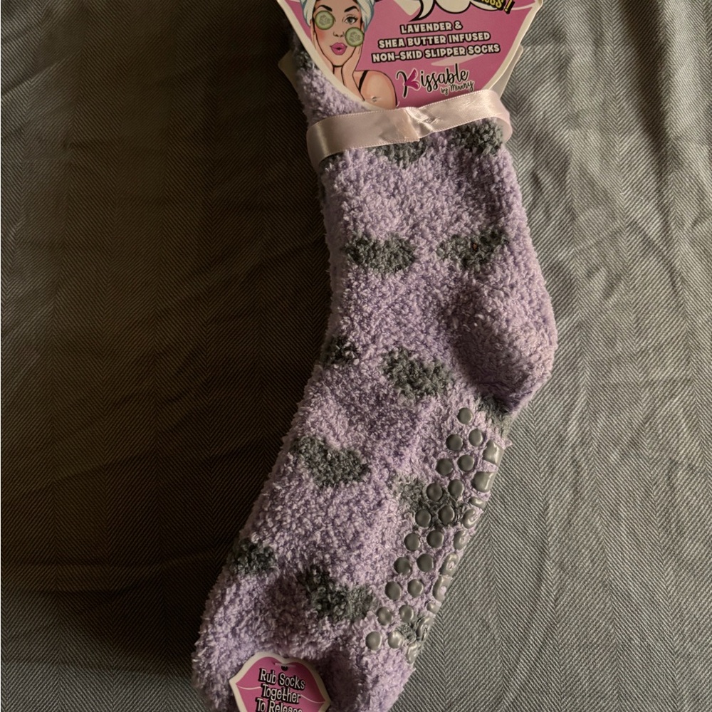 Lavender and Gray Non-Skid Slipper Socks